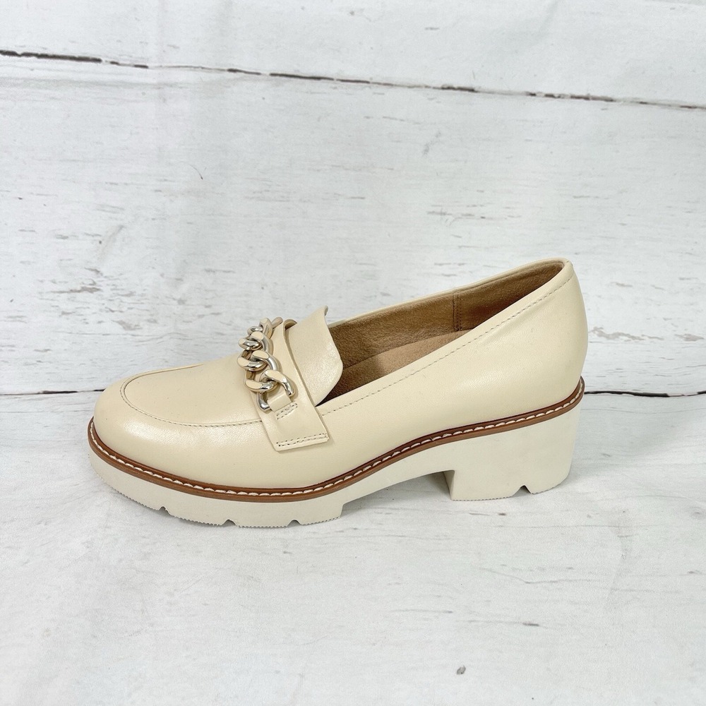 Naturalizer Desi Shoes Women's 8M Beige Platform Loafers Leather Slip On New